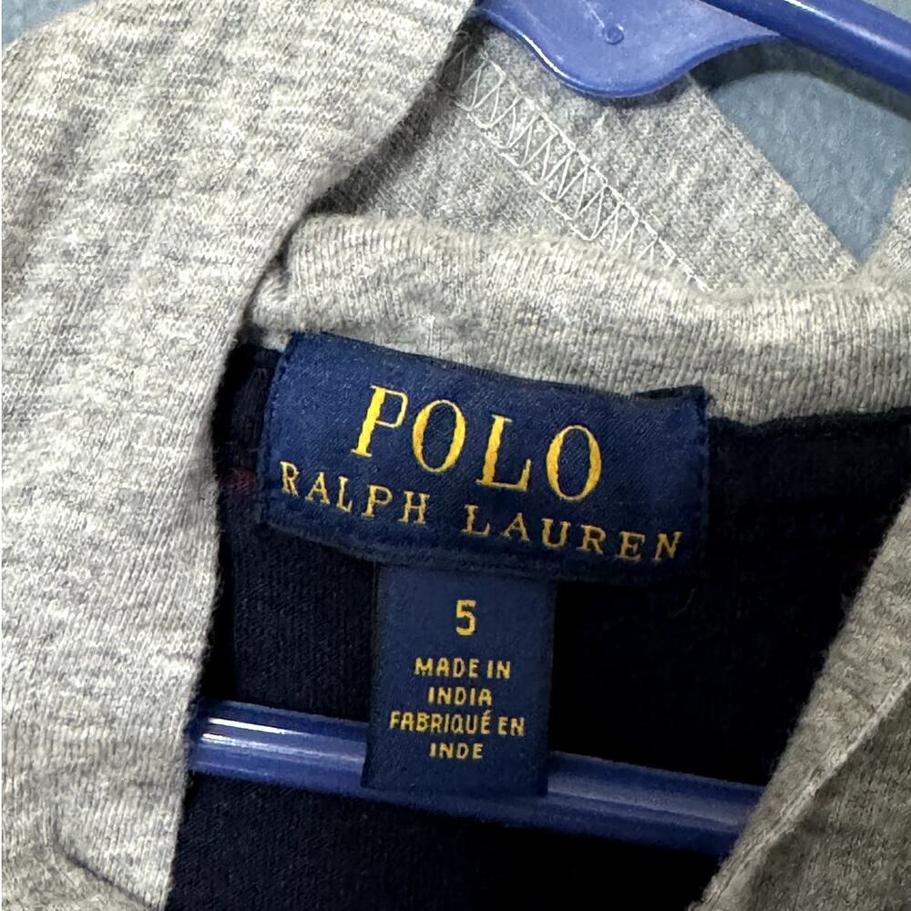POLO RALPH LAUREN YOUTH BURGUNDY & BLUE LONG SLEEVE HOODED SHIRT SIZE 5 - Picture 3 of 8